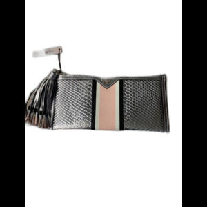Victoria’s Secret Silver and Pink Snakeskin clutch With Zipper and Tassel NWT